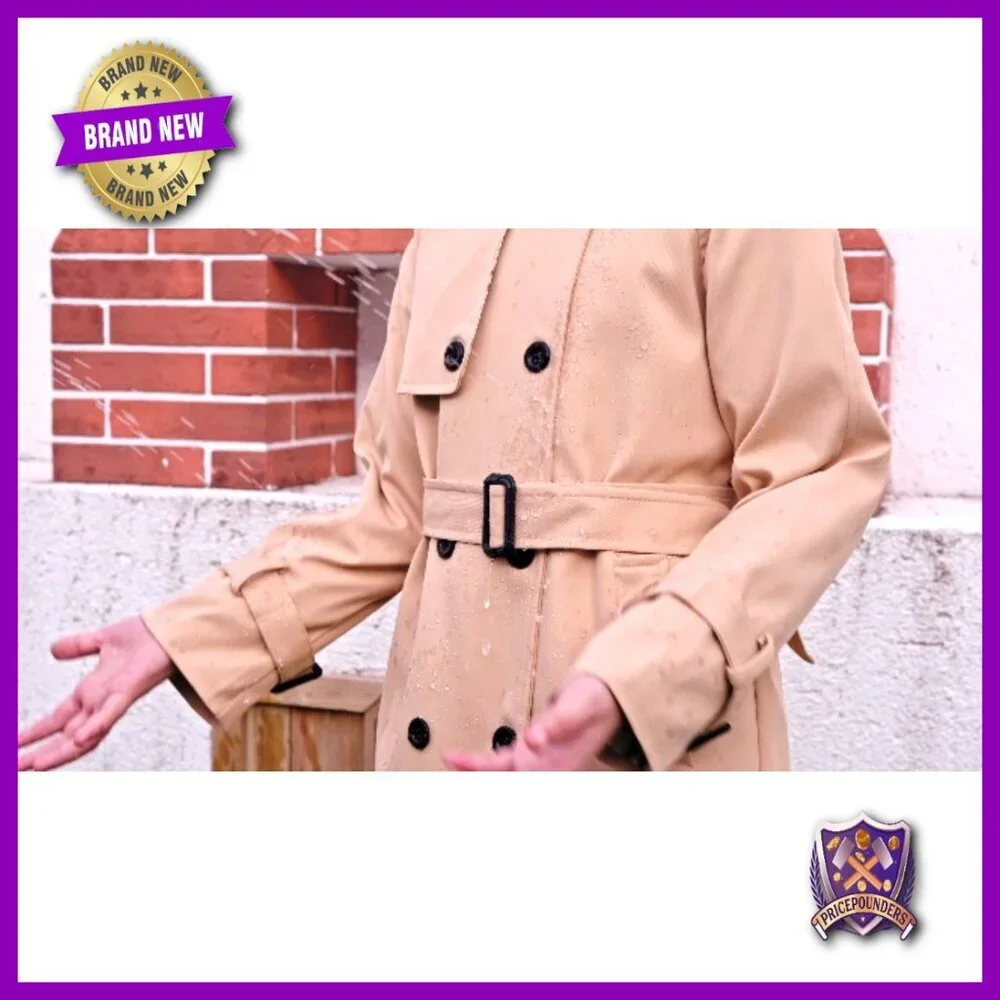 Waterproof Trench Coat Double Breasted Lapel Overcoat Outerwear Classic Chic